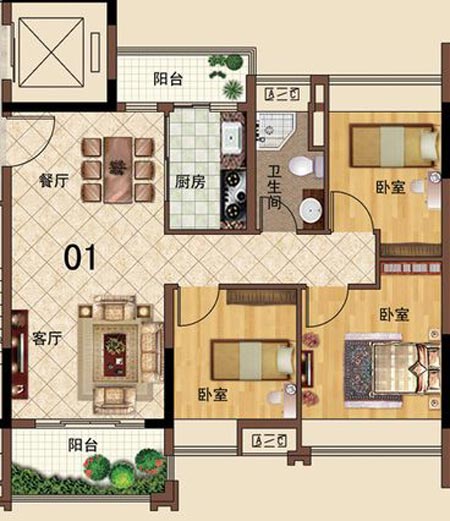 九洲国际官网瓷砖利用成效：大沥碧桂园·华府01户型装建成效鉴赏