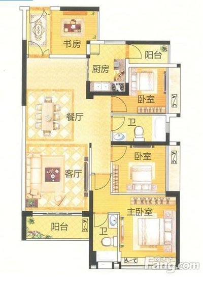 本单元的设计整体色调选取的是木色，不仅沿用了中式的端庄典雅，同时参与一些时尚的元素，让整个空间多了现代的时尚感触，却不失中式的端庄。